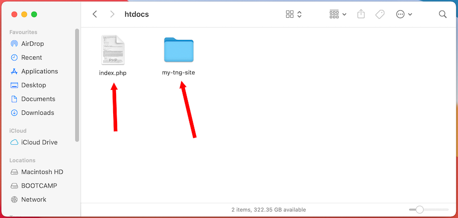 htdocs folder with index.php and my-tng-site folder