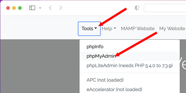 Select phpMyAdmin from the tools menu