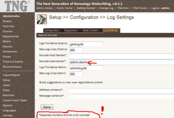 Admin >> Setup >> Configuration >> Log Settings